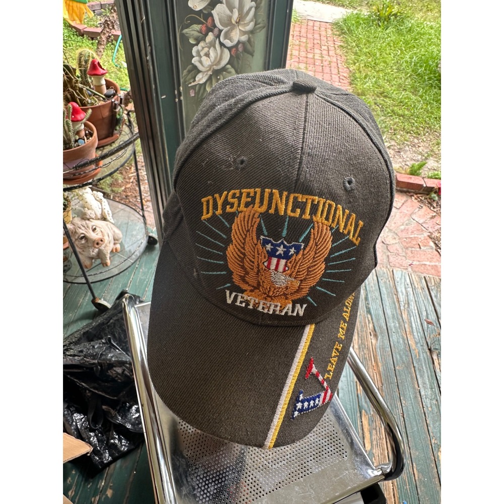 Dysfunctional Veteran Leave Me Alone Embroidered Hat Charcoal Grey Ball Cap